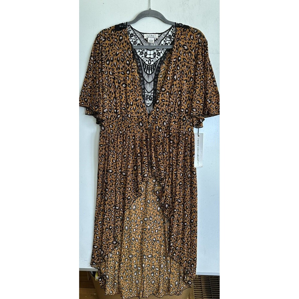 L.I.F.E. Love Is For Eternity Black & Tan Leopard   Cover-Up  Duster Large